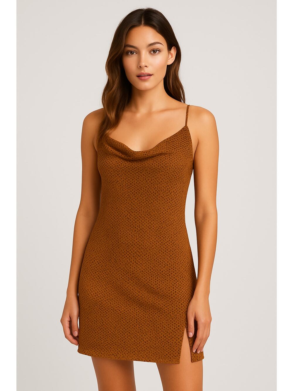 NWT Kittenish Women's Animal Print Slip Dress Cowl Neck Sleeveless Brown Size S